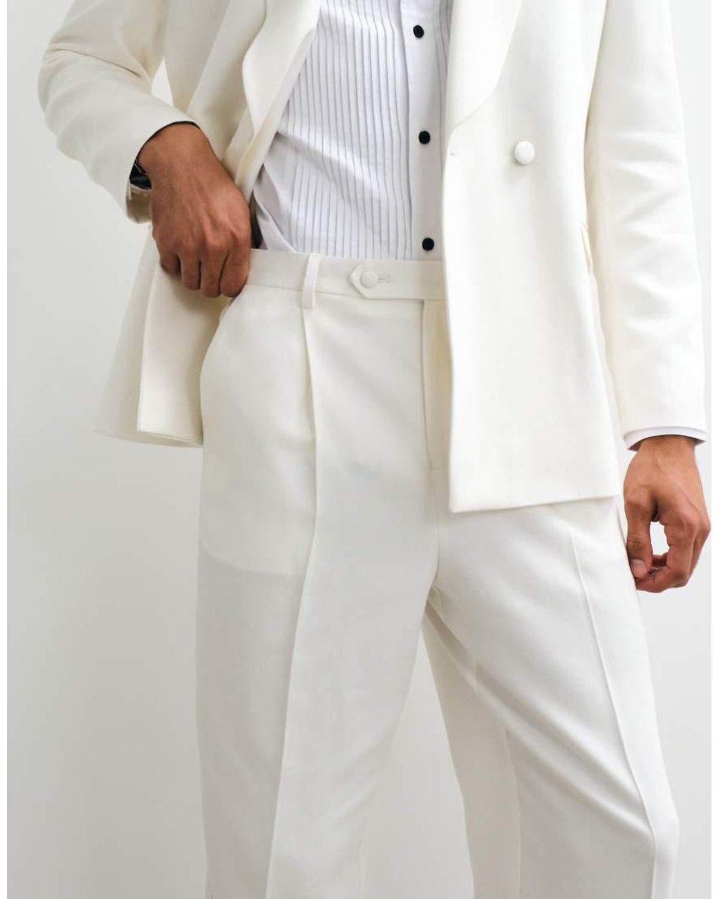 ASOS White Relaxed Tapered Tuxedo Suit Pants for men