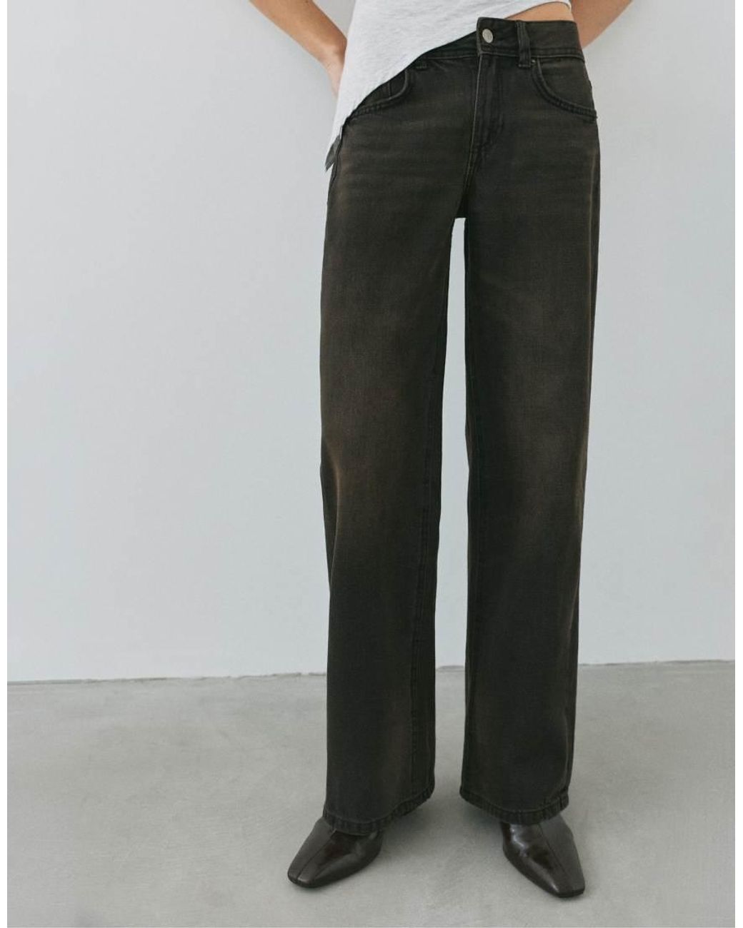 Pull&Bear Gray Petite Low-rise Straight Leg Jeans