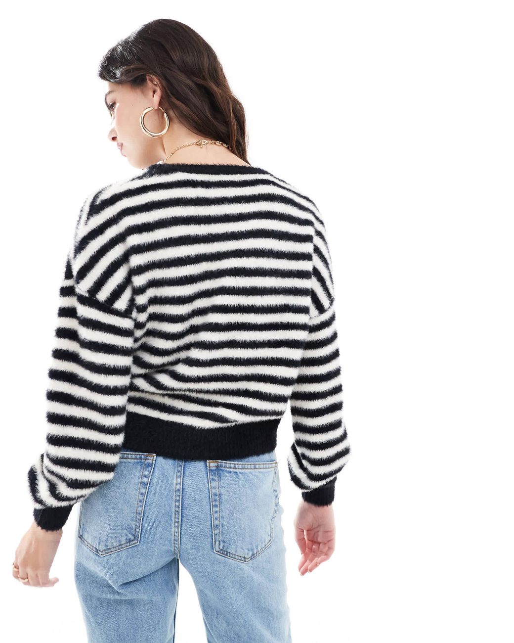 Pull duveteux à rayures - et blanc ONLY en coloris Blue