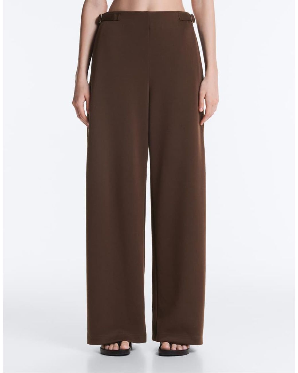 Oysho Brown Wide-leg High Rise Pique Trousers With Buckles