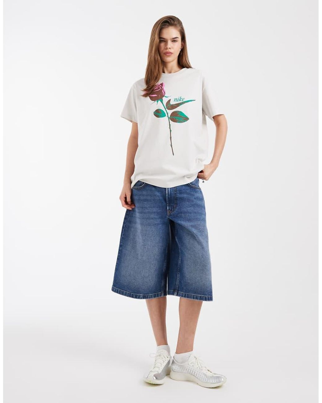 Nike White Rose Graphic Oversized T-shirt