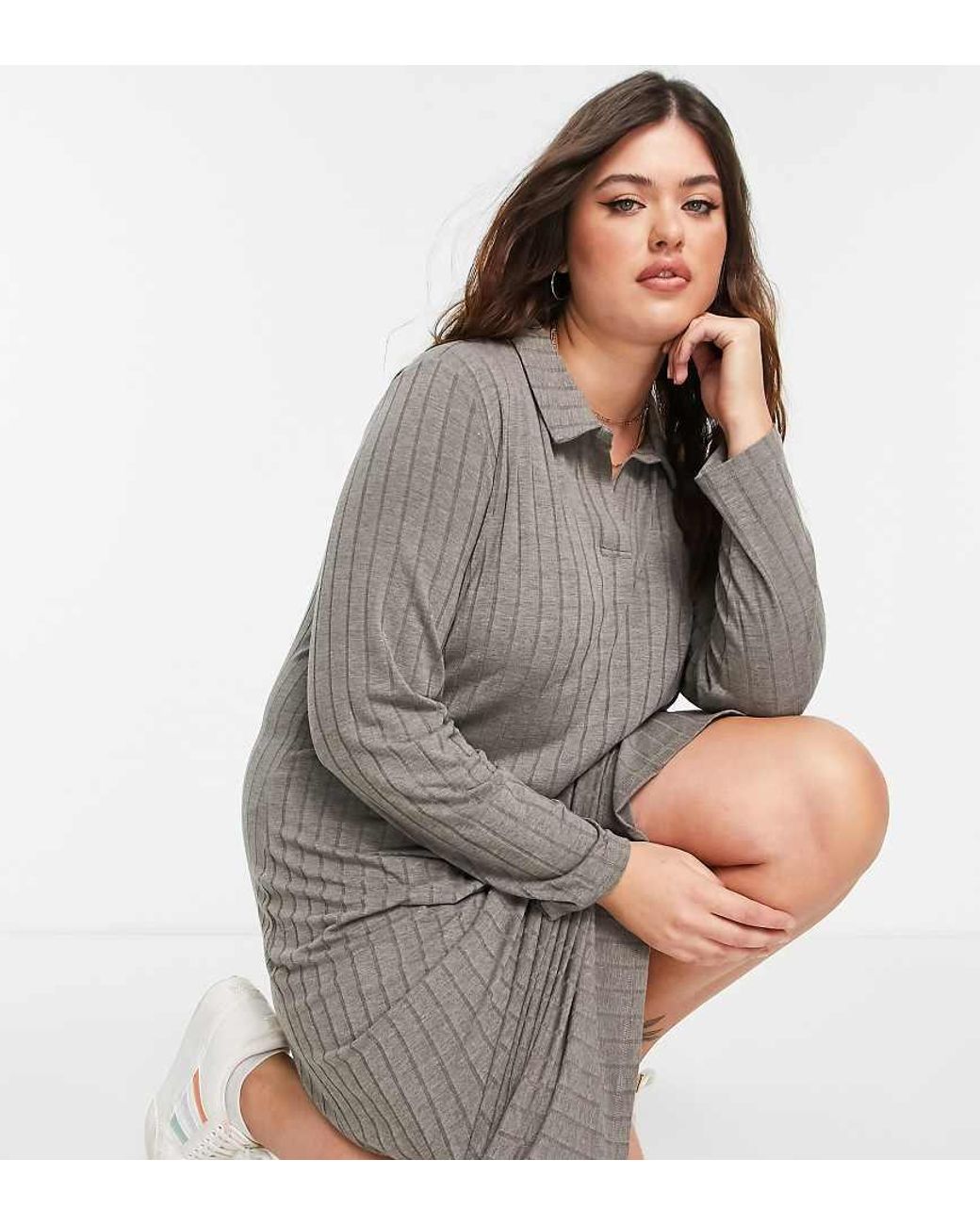 Pieces Plus Gray Pieces Curve Midi Polo Dress
