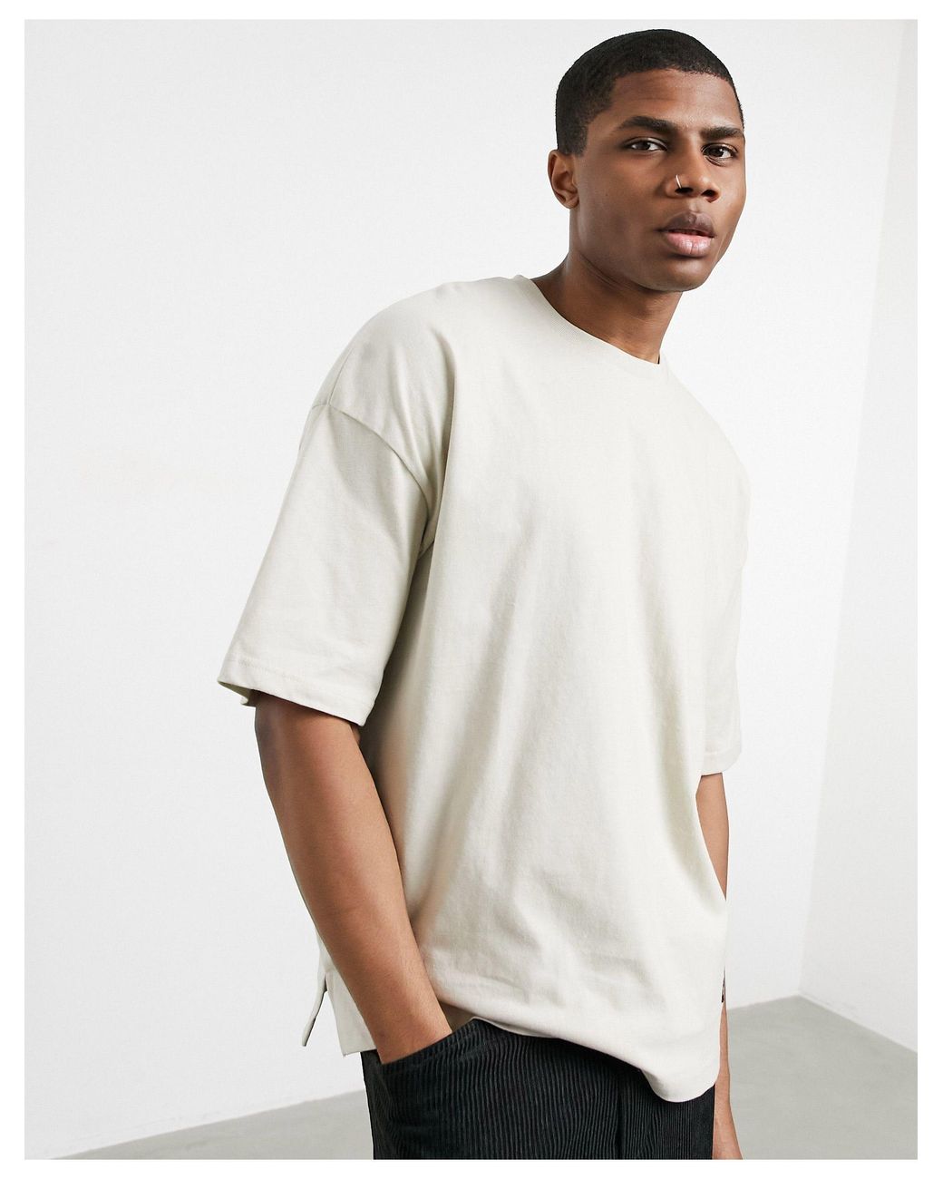 T-shirt oversize - taupe Coton Bershka pour homme en coloris Blanc | Lyst