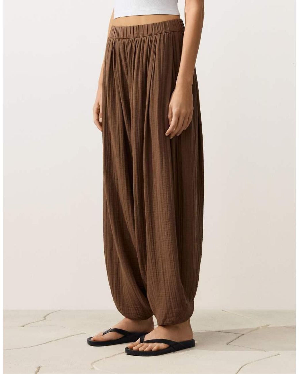 Oysho Black 100% Cotton Balloon Trousers