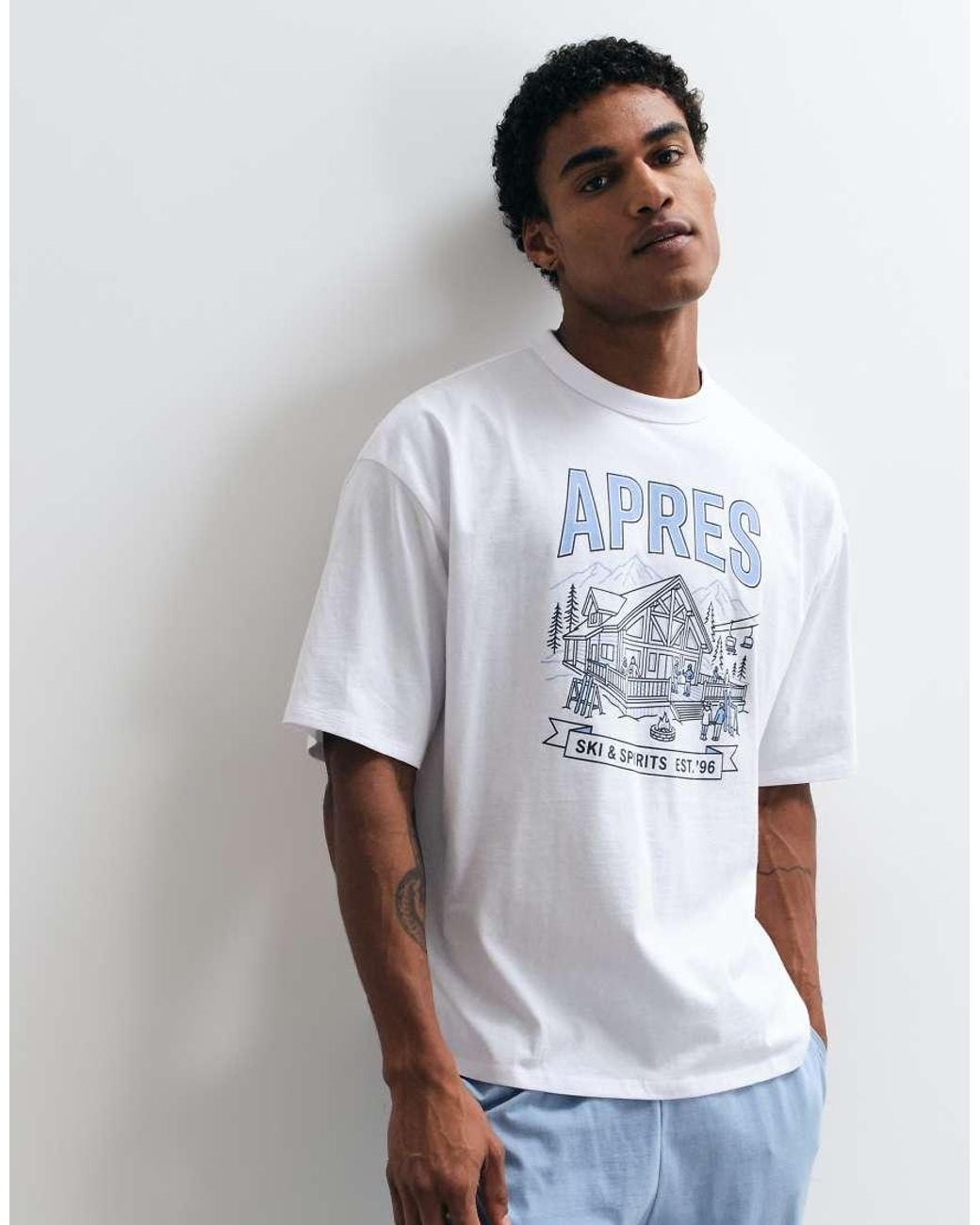 ASOS White Pyjama Set With Apres Ski Graphic for men