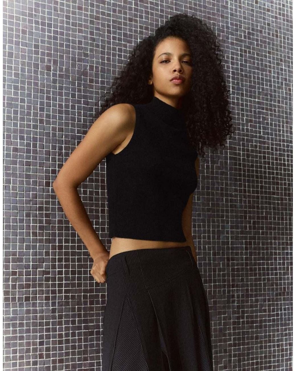 Bershka Black High Neck Knit Waistcoat