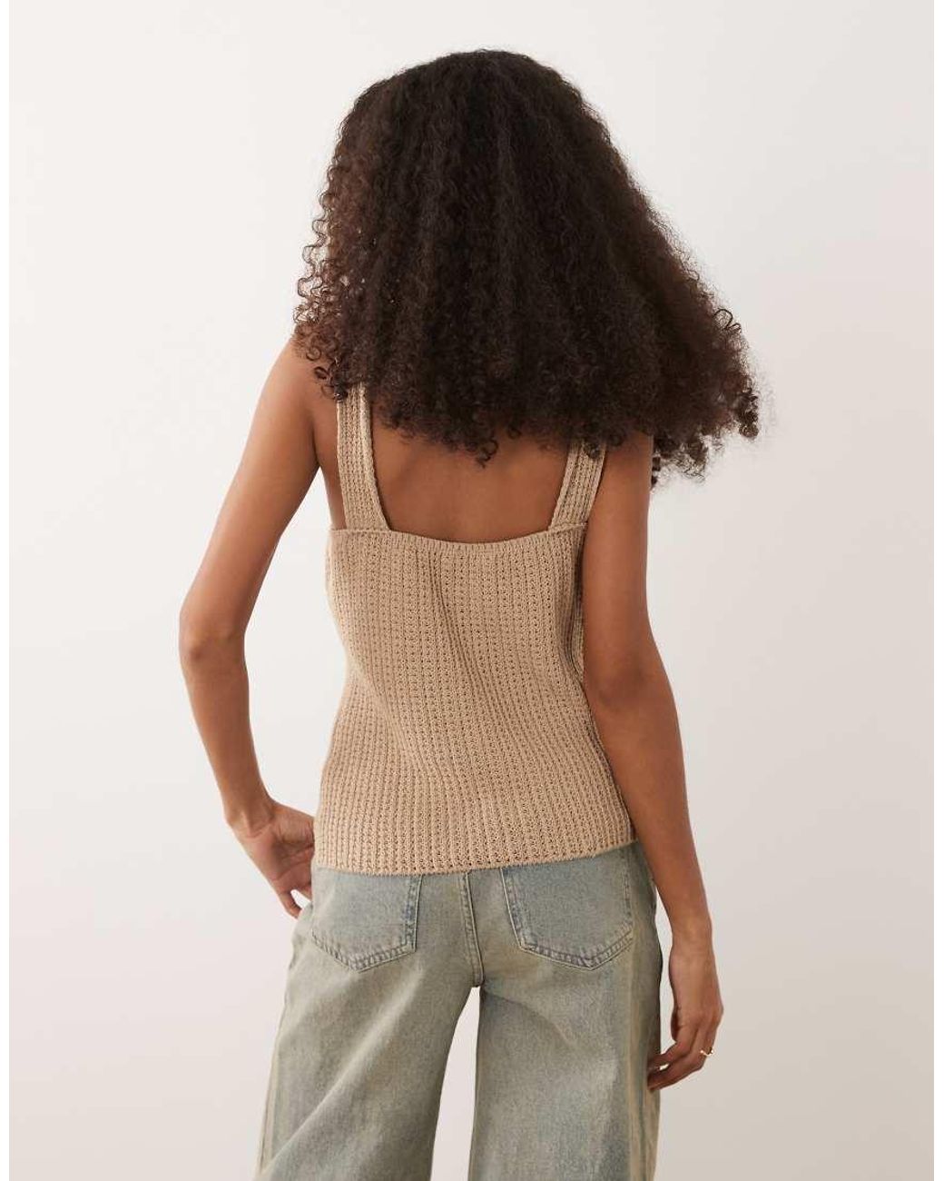 ASOS Brown Crochet Knit Halter Top With Hardware Trim