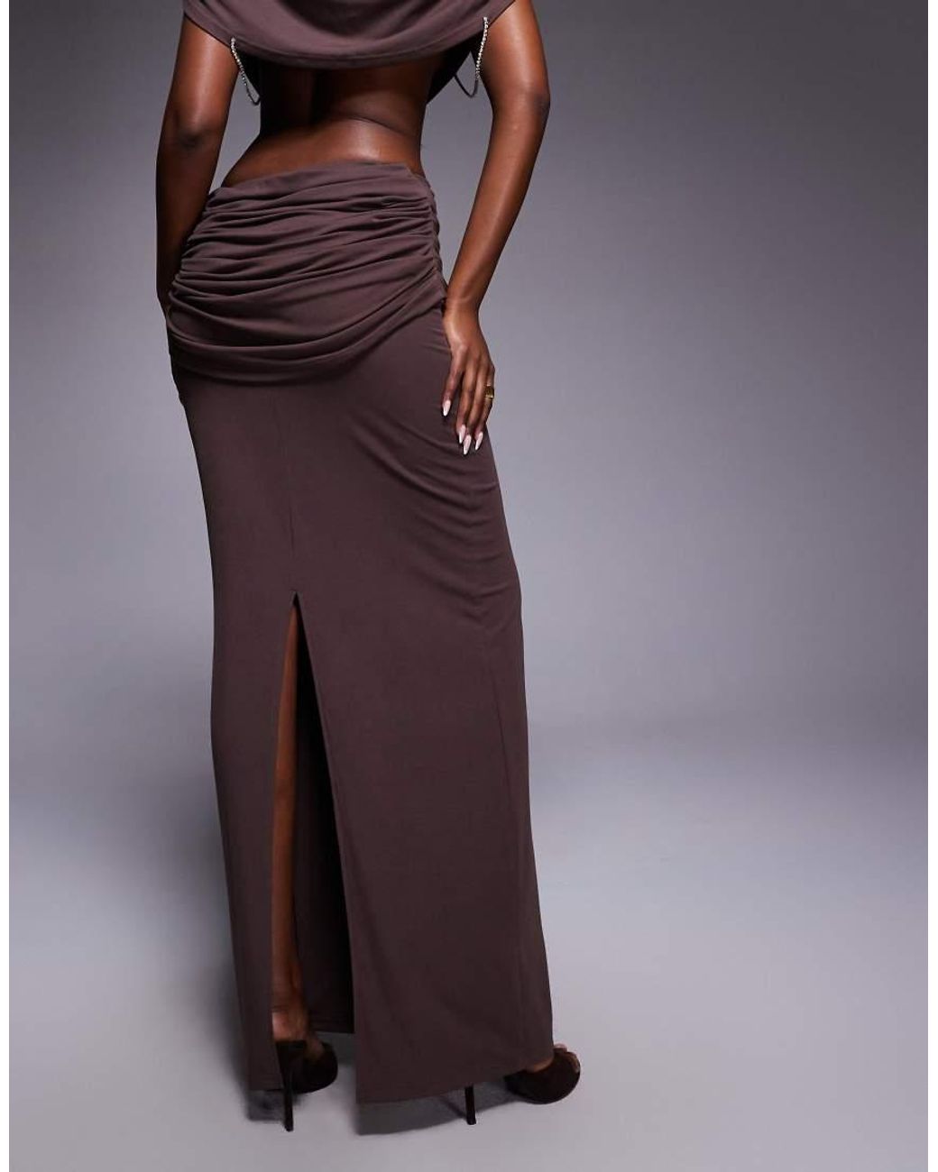HEIRESS BEVERLY HILLS Purple Premium Cotton Blend Ruched Draped Waist Detail Maxi Skirt