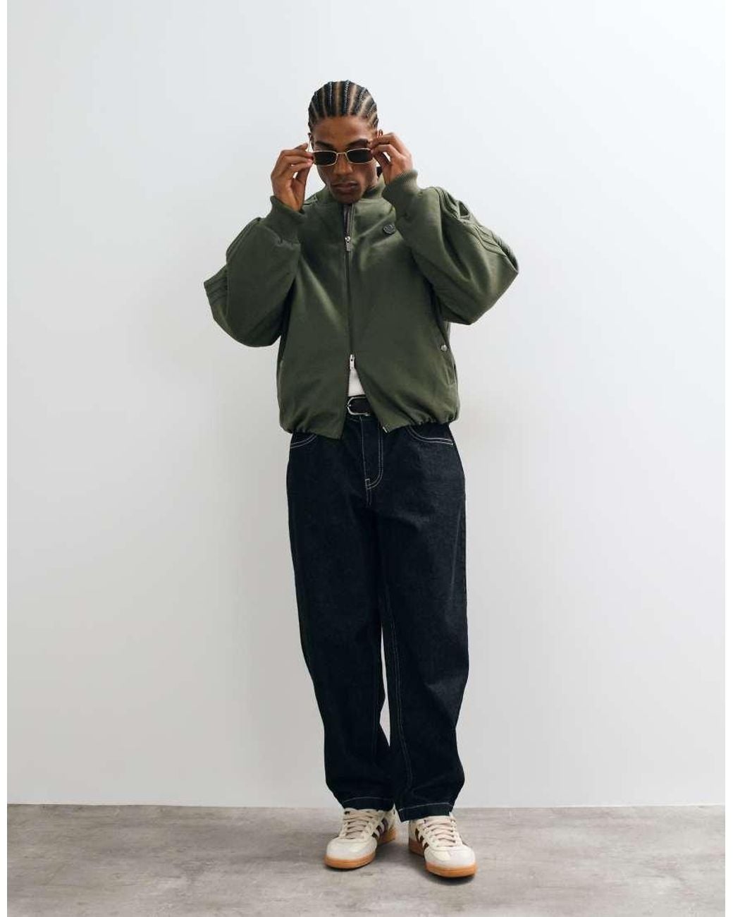 Adidas Originals Green Faux Leather Bomber Jacket for men