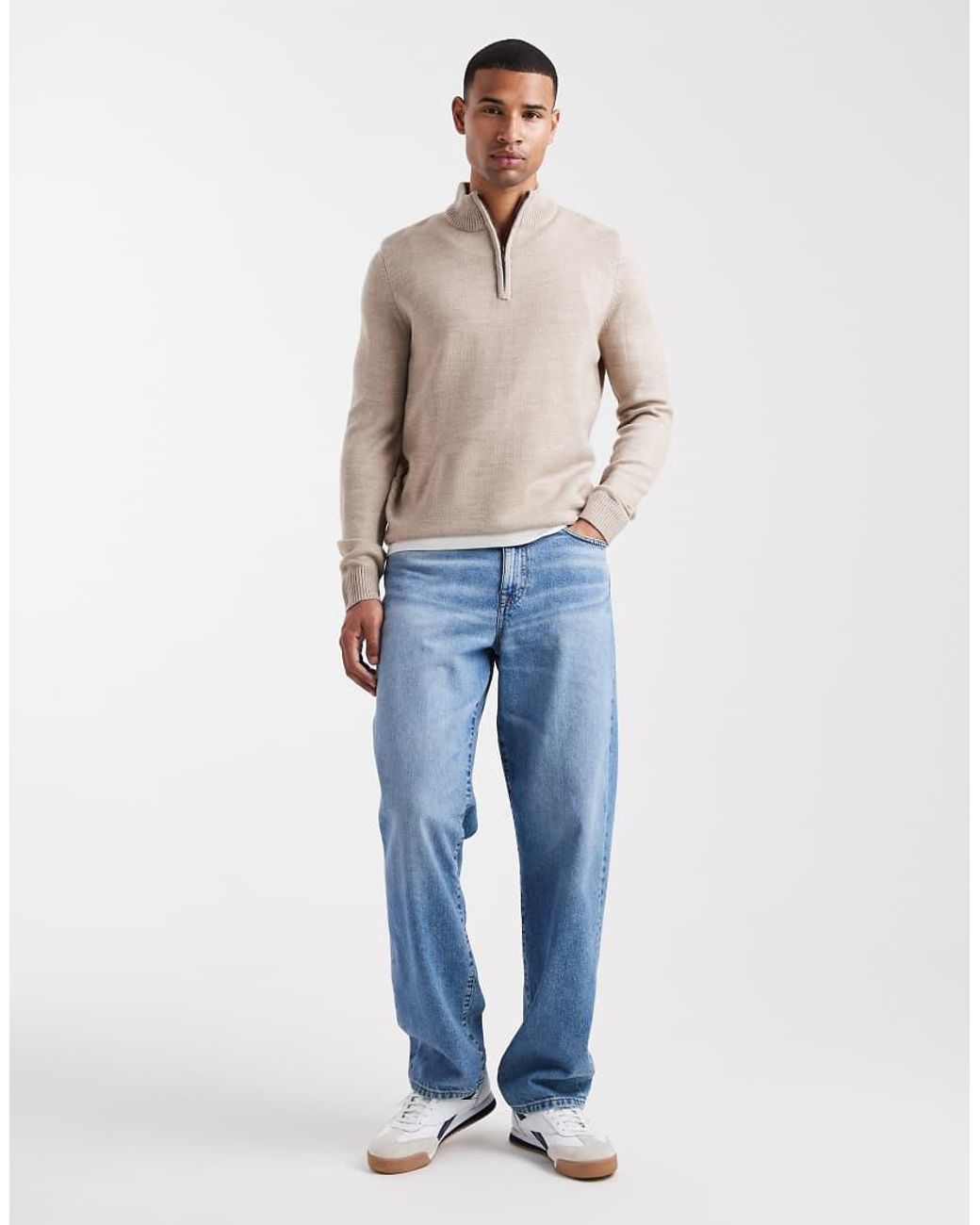 Brave Soul Natural Knit Quarter Zip Jumper for men