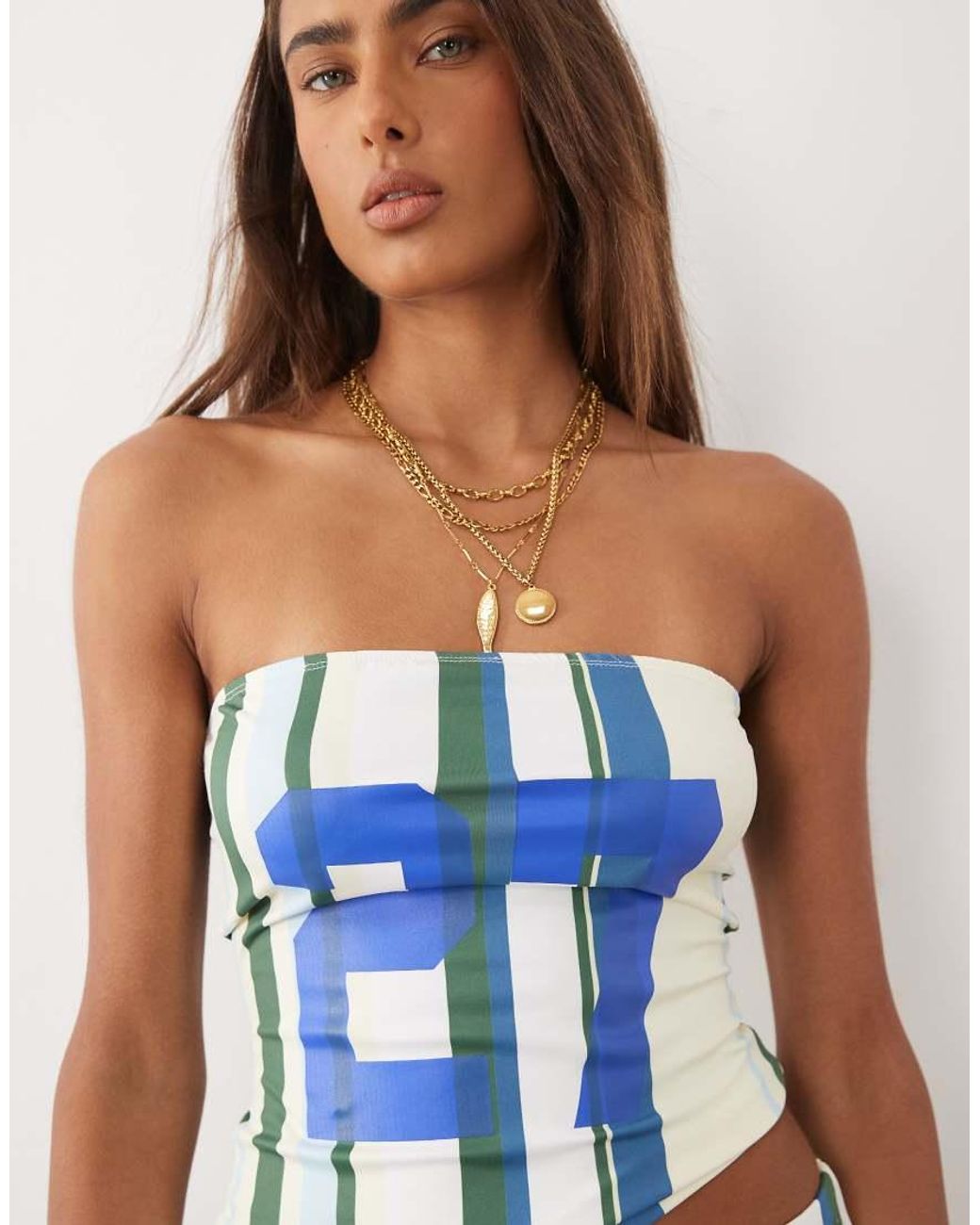 ASOS Strapless Top With Varsity Number in Blue | Lyst UK
