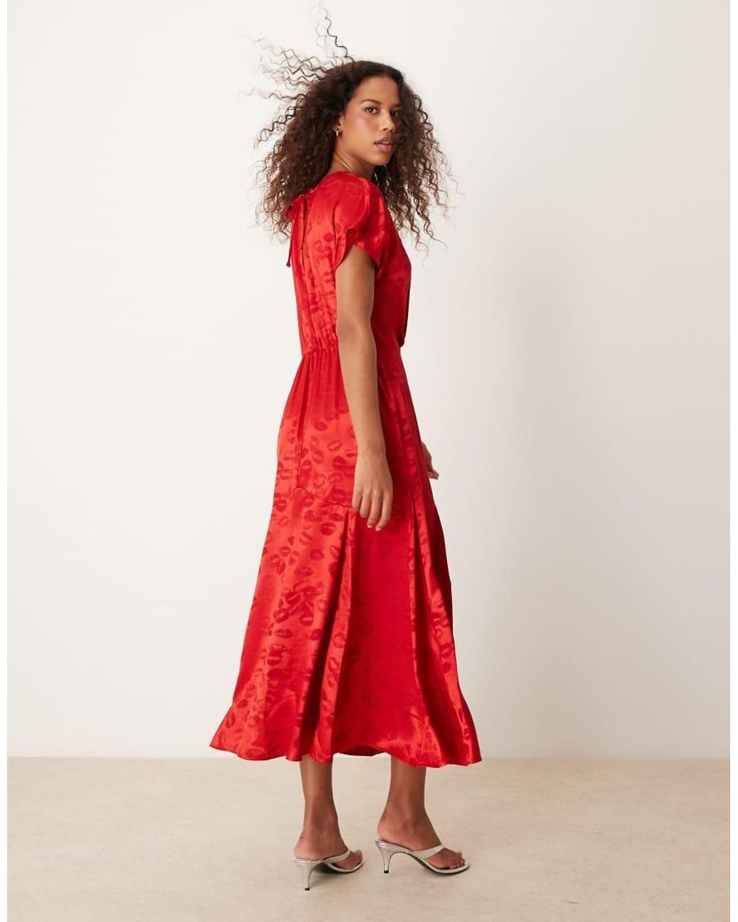 Never Fully Dressed Red Embossed Satin Midaxi Dress