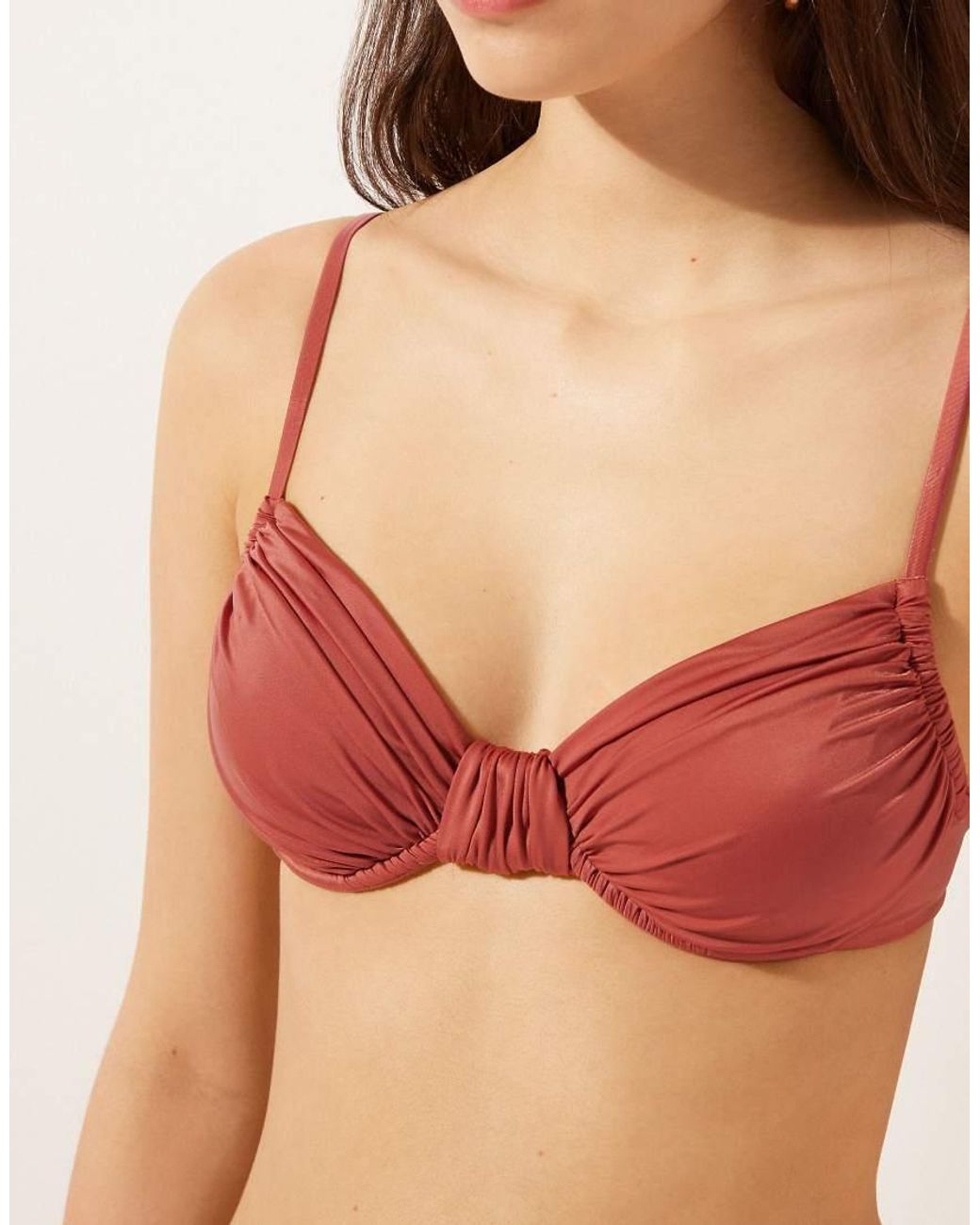 Calzedonia Red Fuller Bust Balconette Bikini Top Shiny Satin