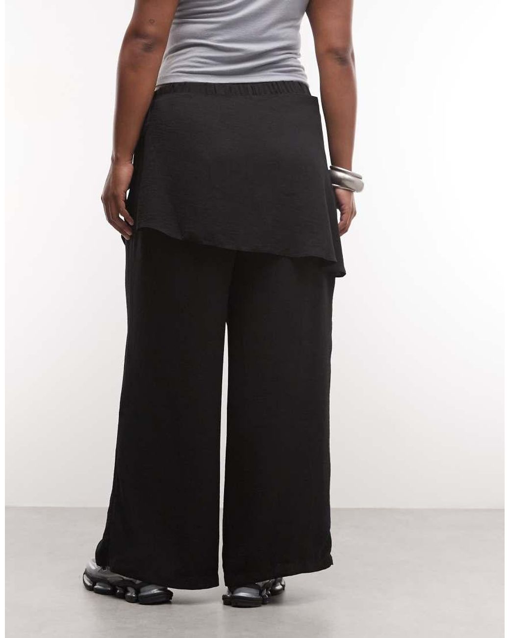 ASOS Black Asos Design Curve Straight Leg Trousers With Skirt Detail
