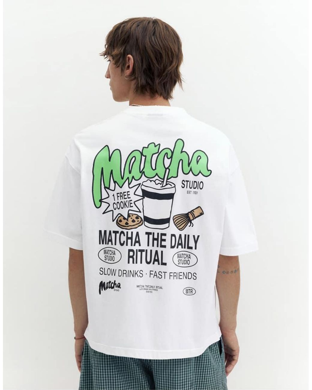 Pull&Bear White Stwd Matcha Graphic T-shirt for men