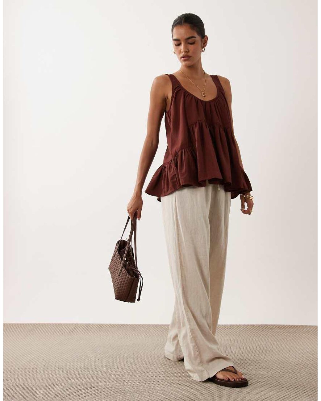 ASOS Brown Scoop Neck Peplum Cami Top