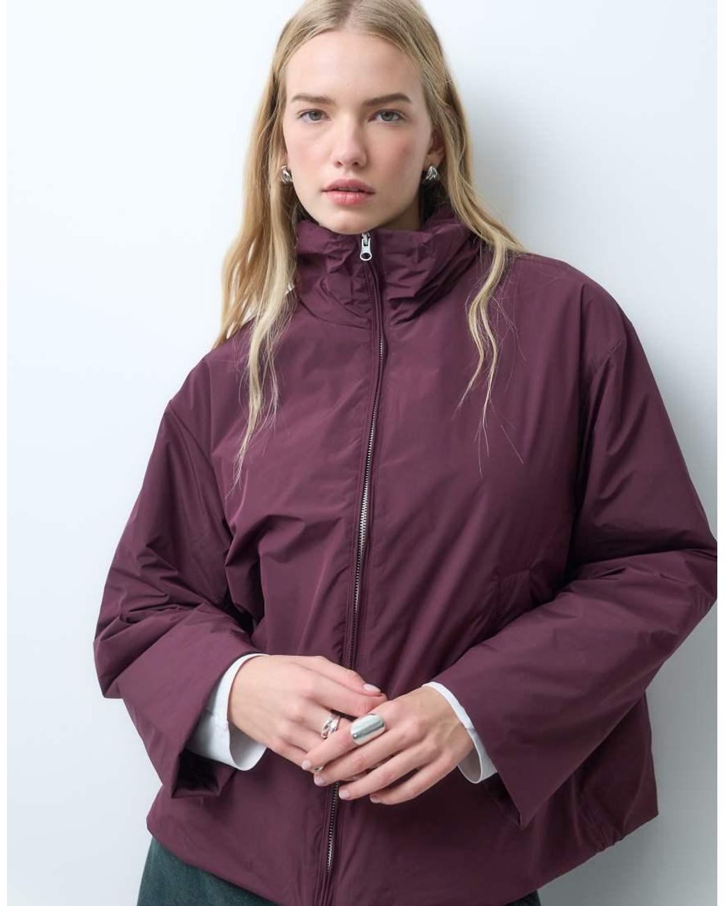 Pieces Purple Funnel Neck Padded Jacket With toggle Trim