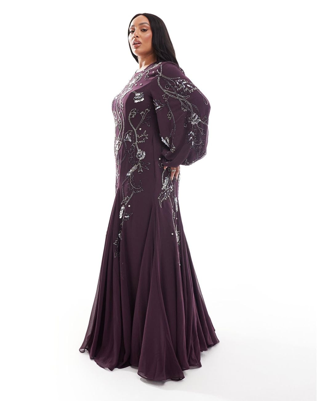 asos design maxi dress with long sleeve embellished bodice ASOS Design - Embellished Batwing Sleeve Maxi Dress - Women - Polyester - 4 US
