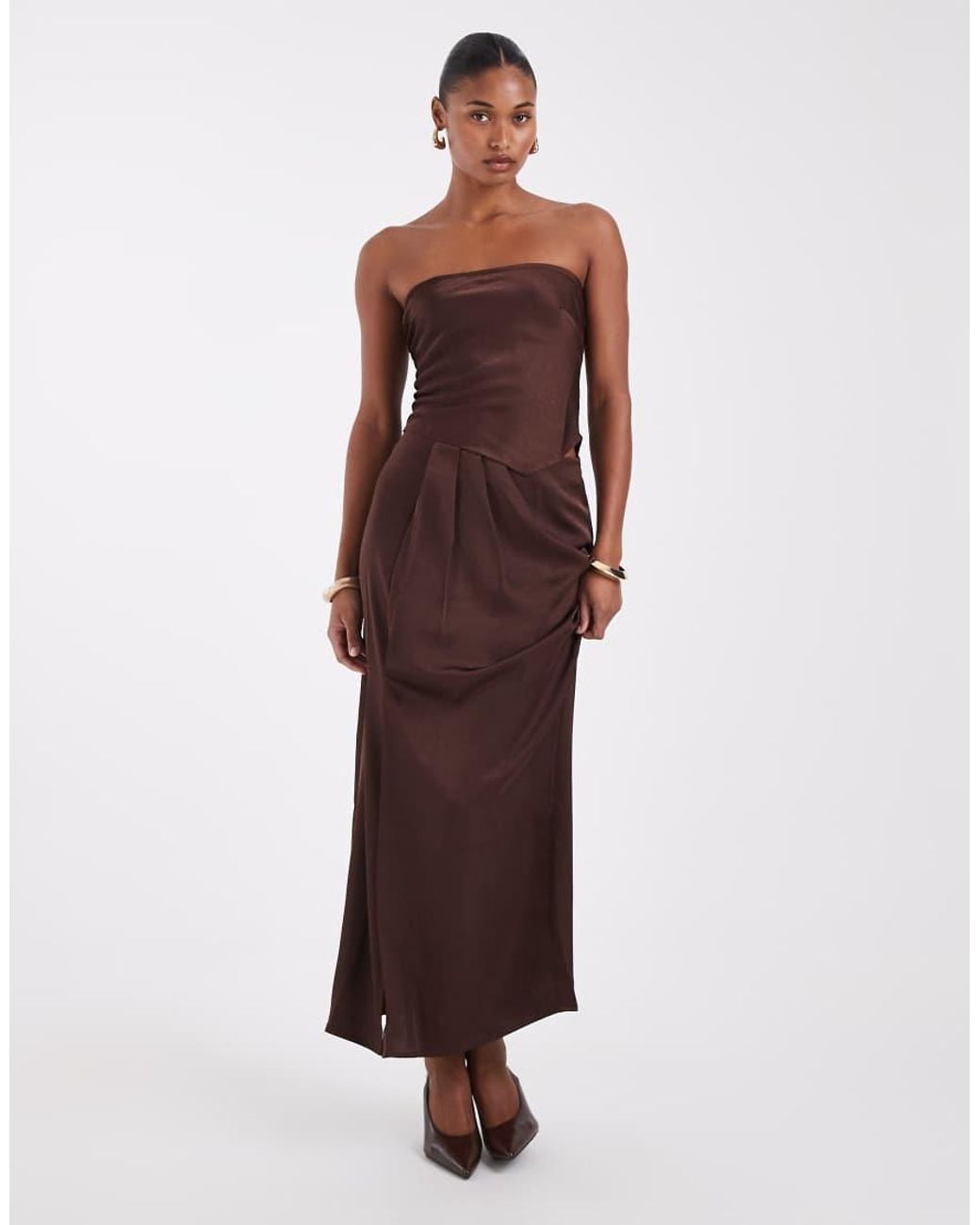 Noisy May Brown Satin Corset Top Set