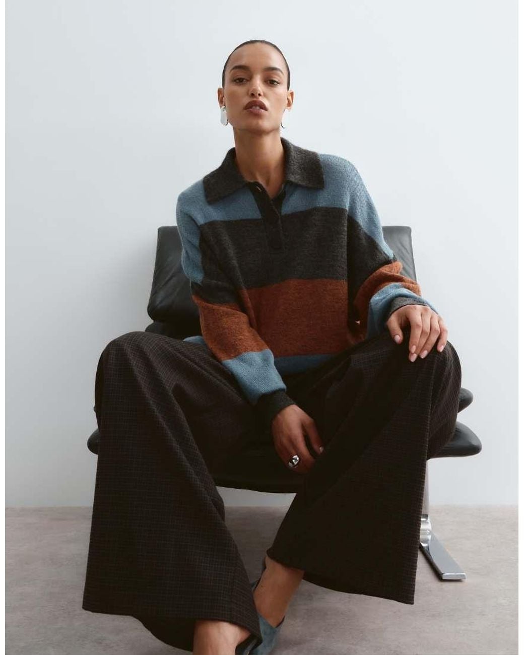 ARRANGE Black Knitted Oversized Grandad Shirt