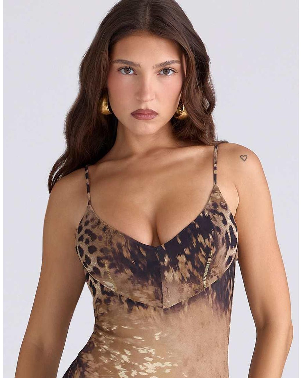 House Of Cb Brown Sacha Leopard Print Georgette Panelled Maxi Dress