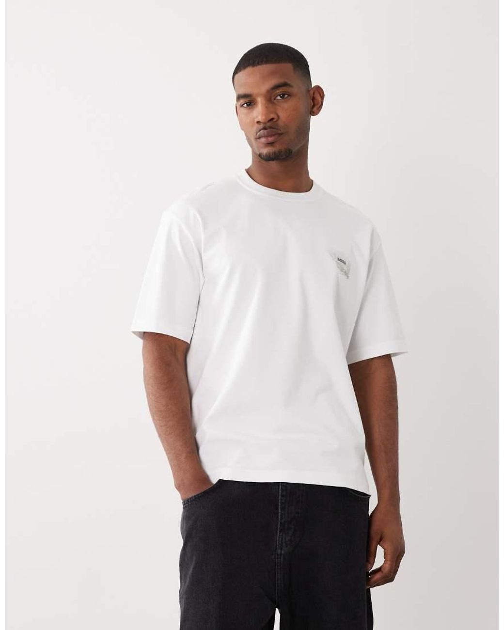 Boss White Citylights Chest Print T-Shirt for men