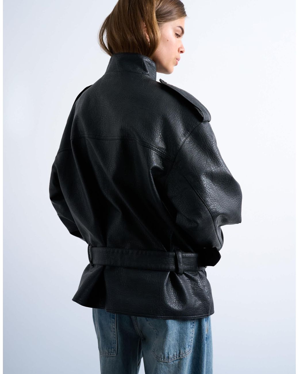 TOPSHOP Black – kurze bomberjacke aus kunstleder