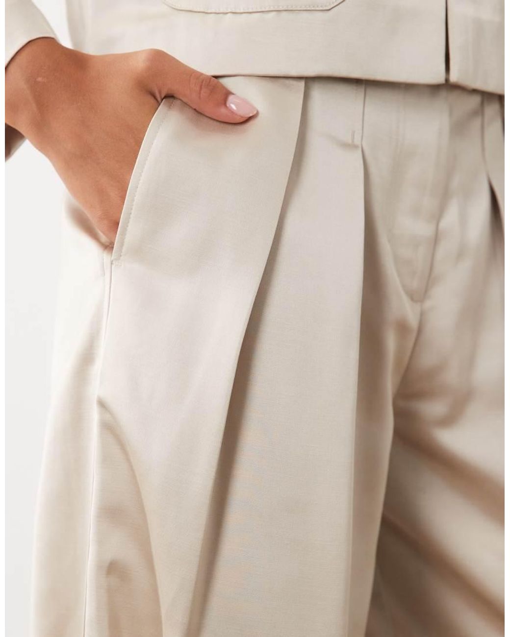 Pieces Natural Smart Satin Trousers Co-ord