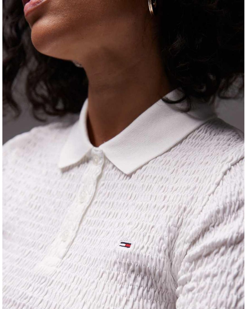 Tommy Hilfiger White Shirred Polo Top