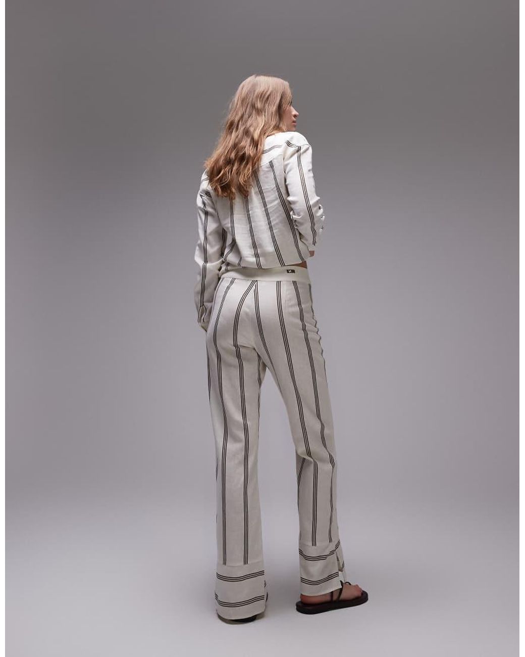 laagam Gray Striped Linen Pants