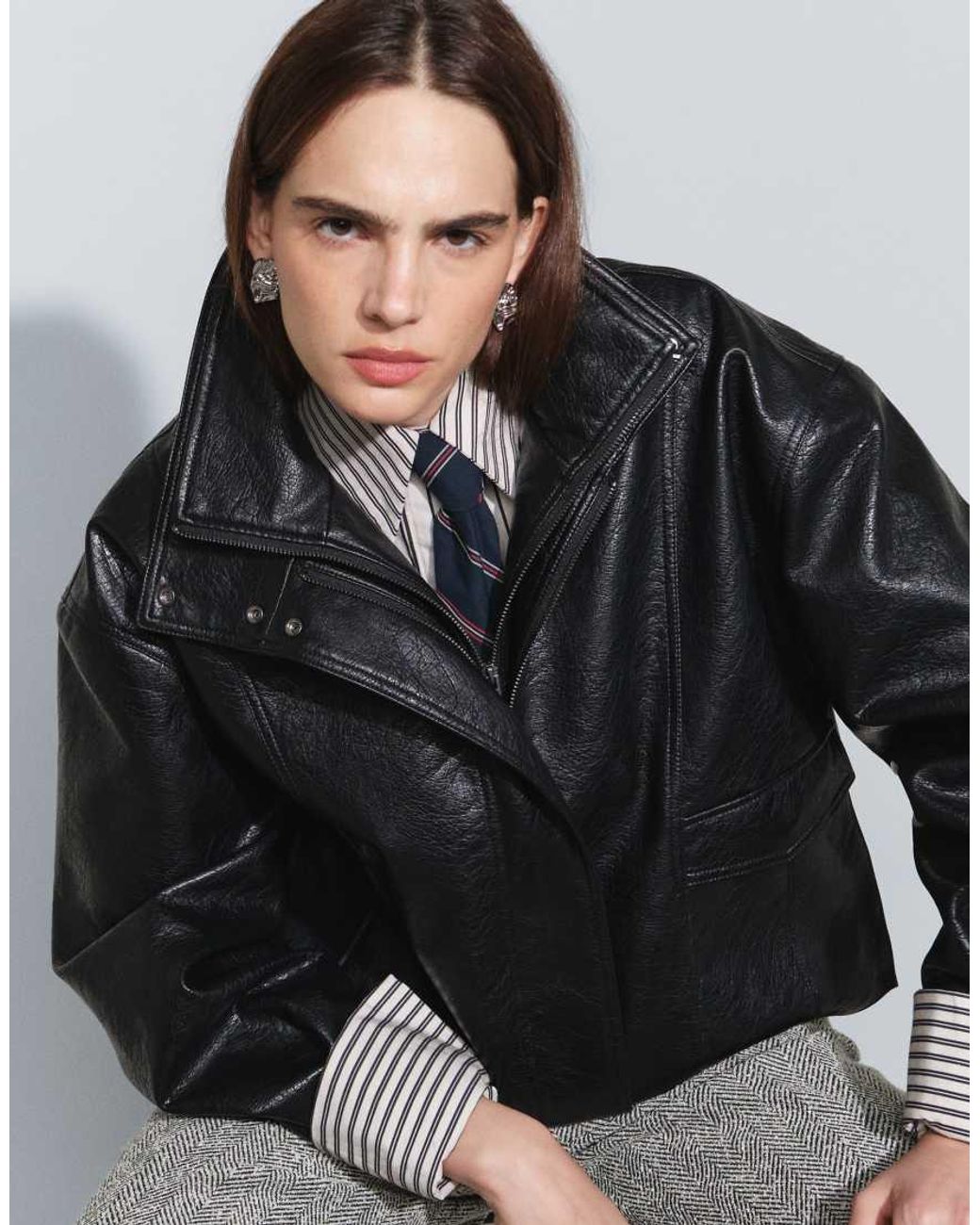 ASOS Blue Funnel Oversized Leather Look Bomber