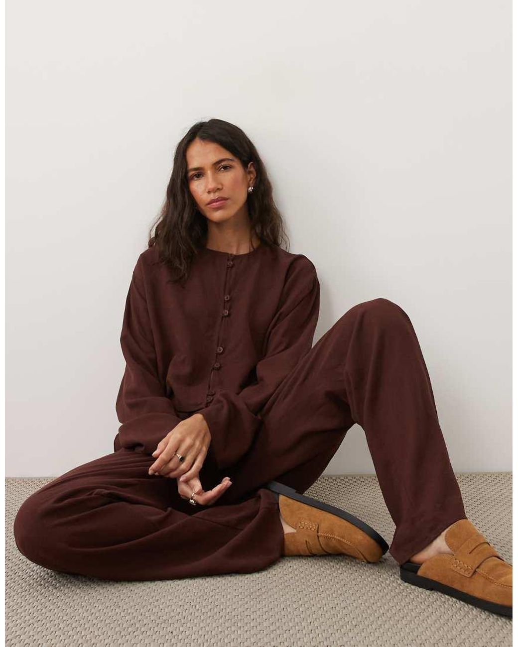 ASOS Brown Linen Pull On Pants
