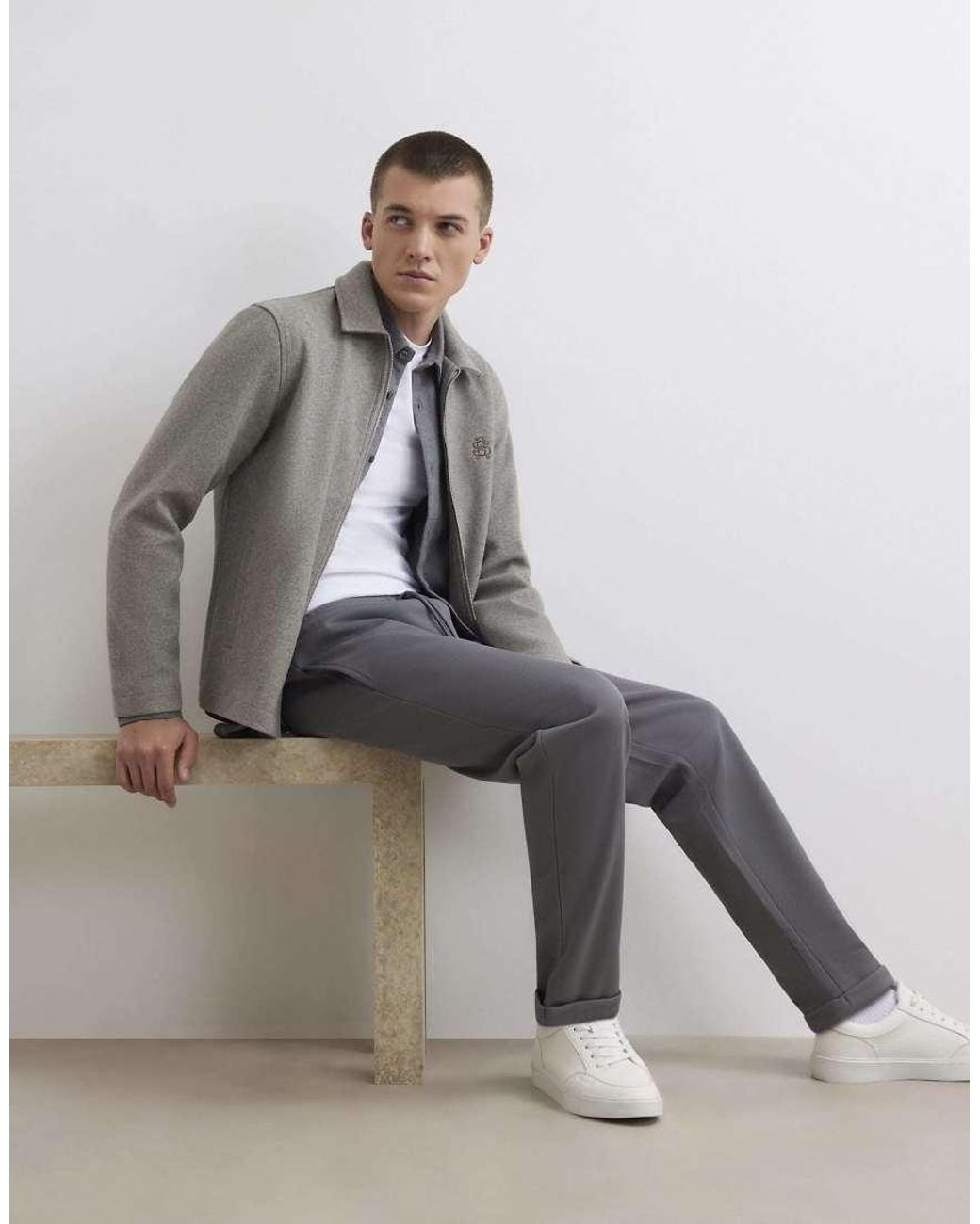 River Island Gray Slim Fit Turn Up Hem Joggers for men