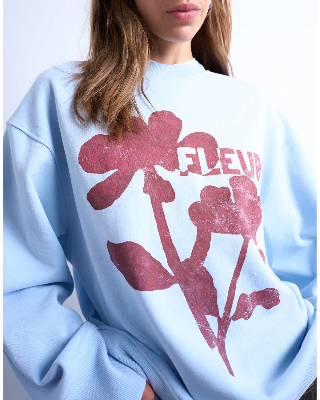 TOPSHOP Blue Graphic Fleuri Print Oversized Sweatshirt