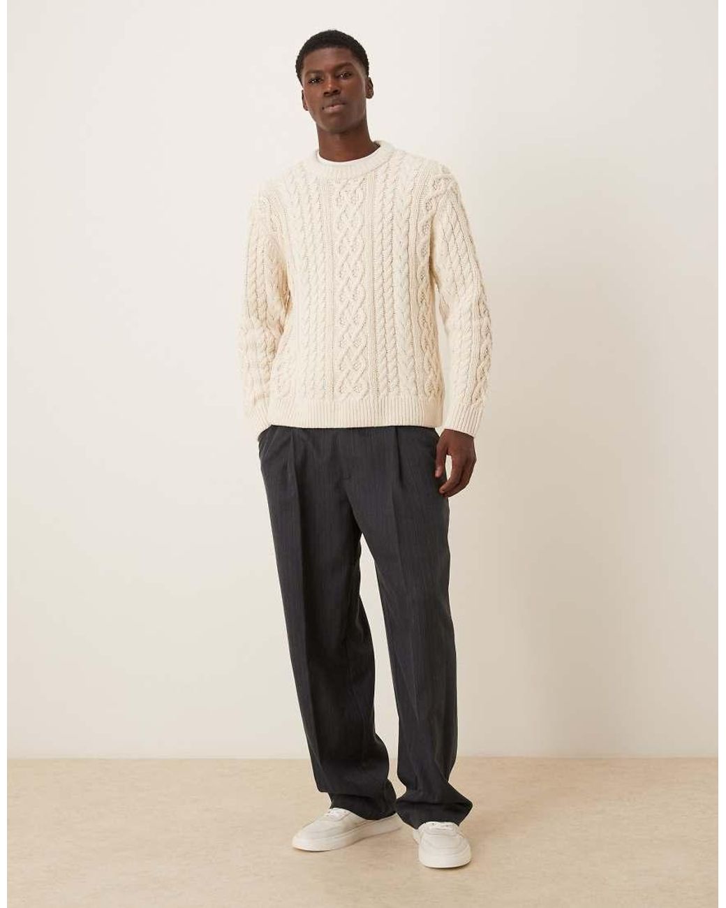 Abercrombie & Fitch Natural Oversized Cable Knit Jumper for men