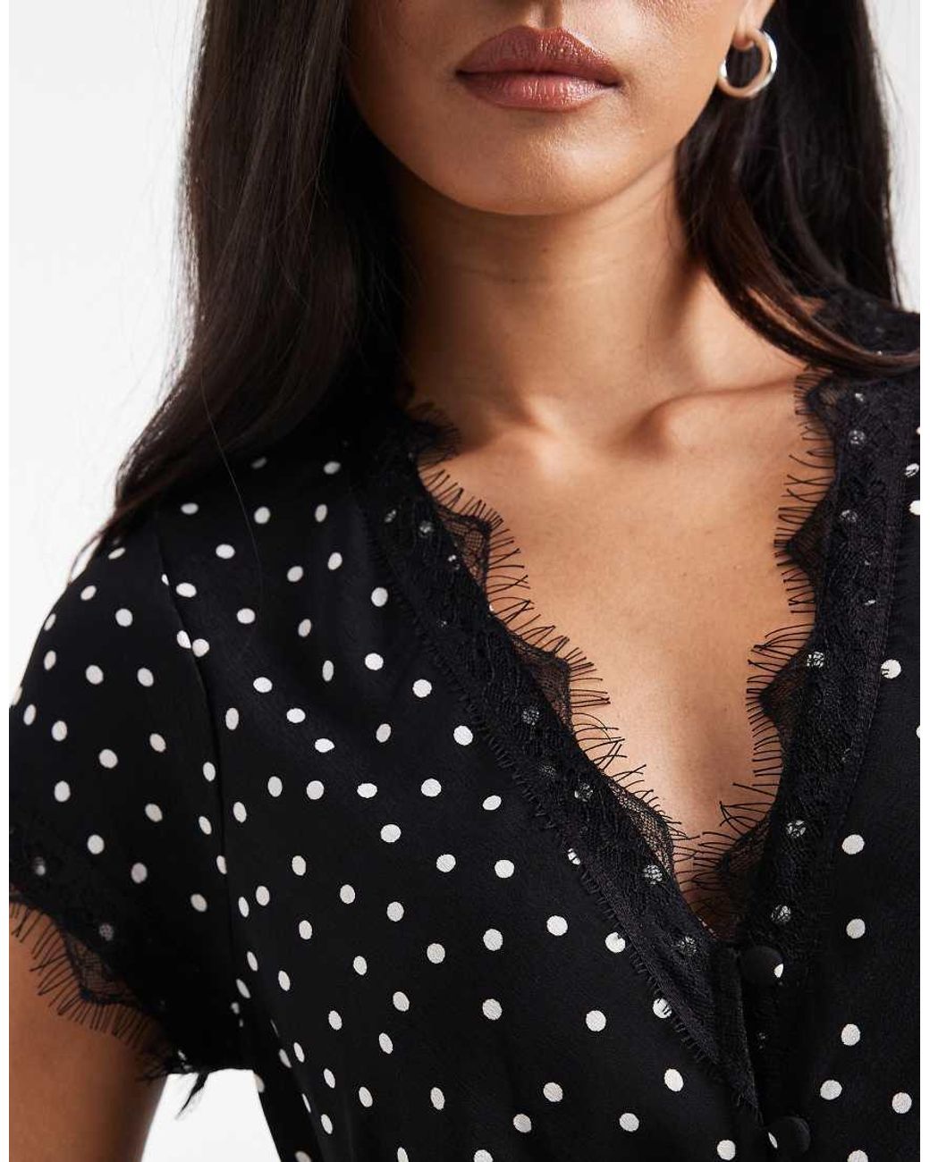 ASOS Black Lace Trim Tea Blouse