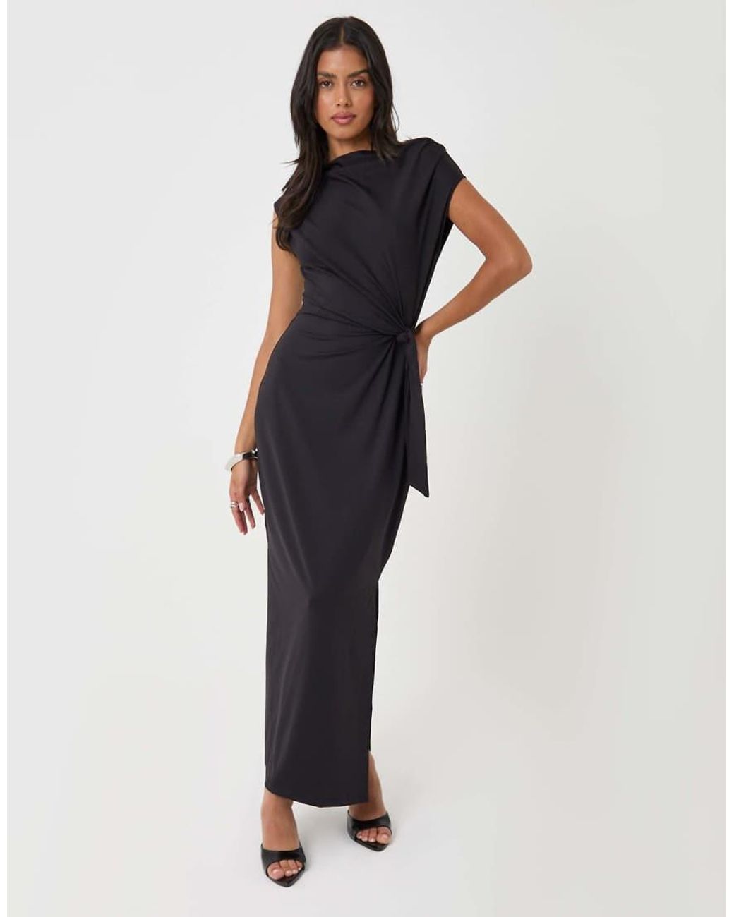 Threadbare Blue Twist Detail Slash Neck Maxi Dress