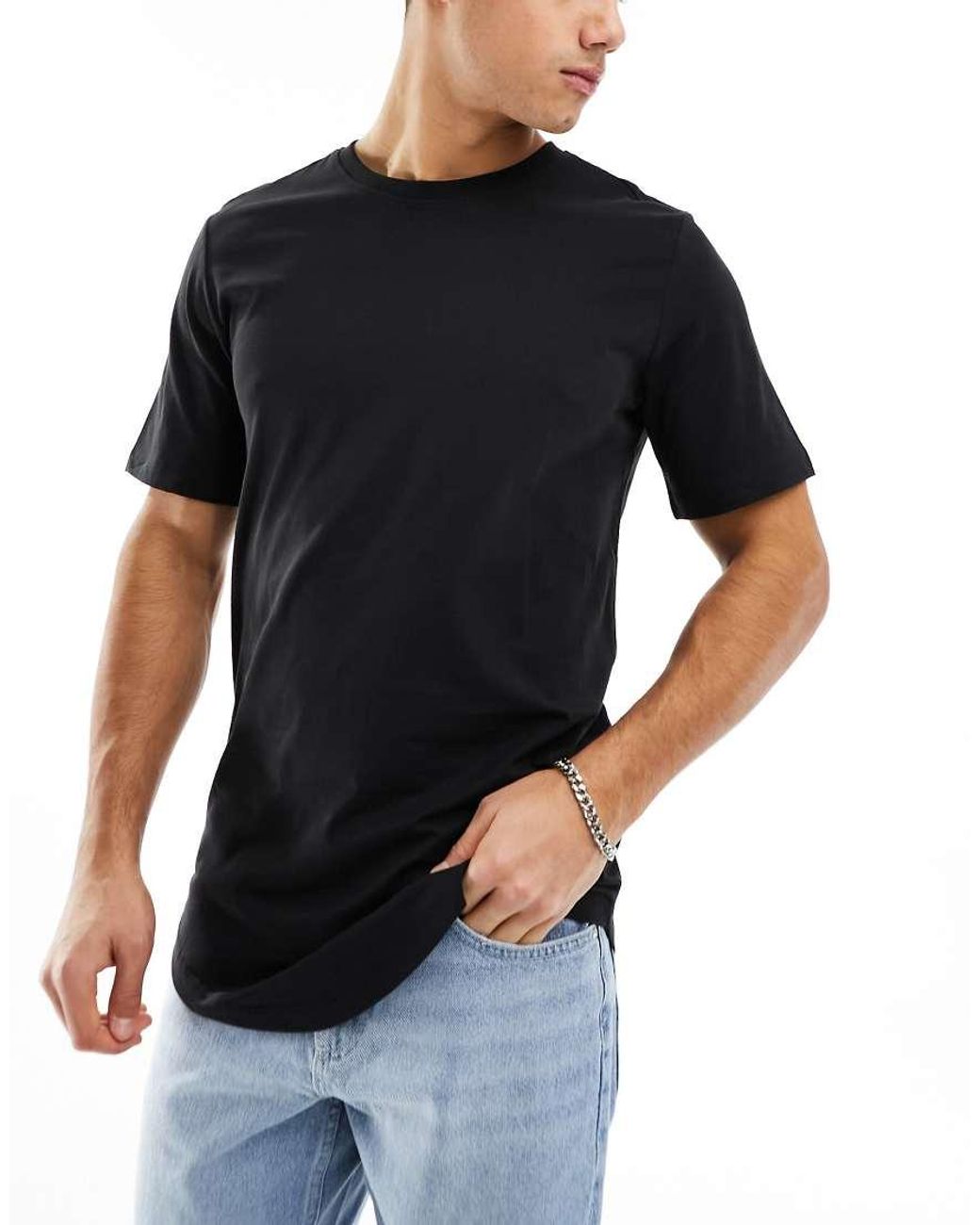 Jack & Jones Blue Originals 3 Pack Curve Longline T-Shirt for men