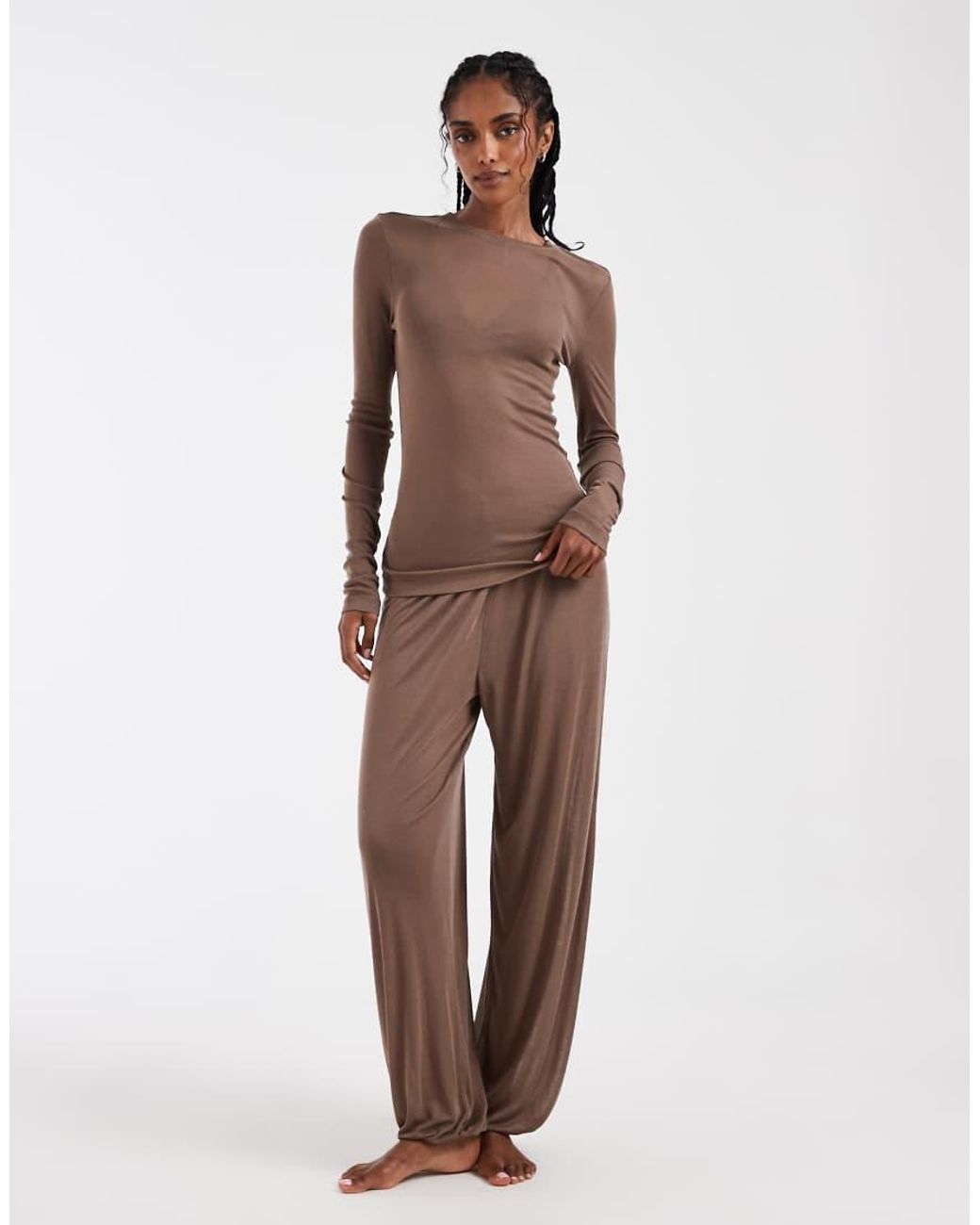 ASOS Brown Lounge Semi Sheer Long Sleeve Top
