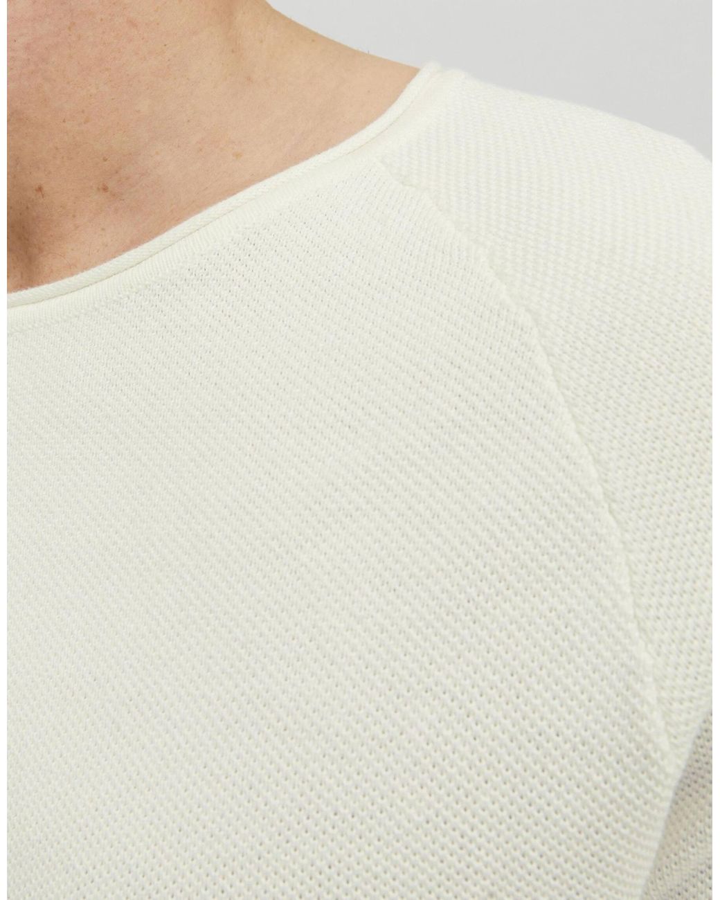 Jack & Jones Hill structure fit strickpullover mit rundhalsausschnitt in Natural für Herren