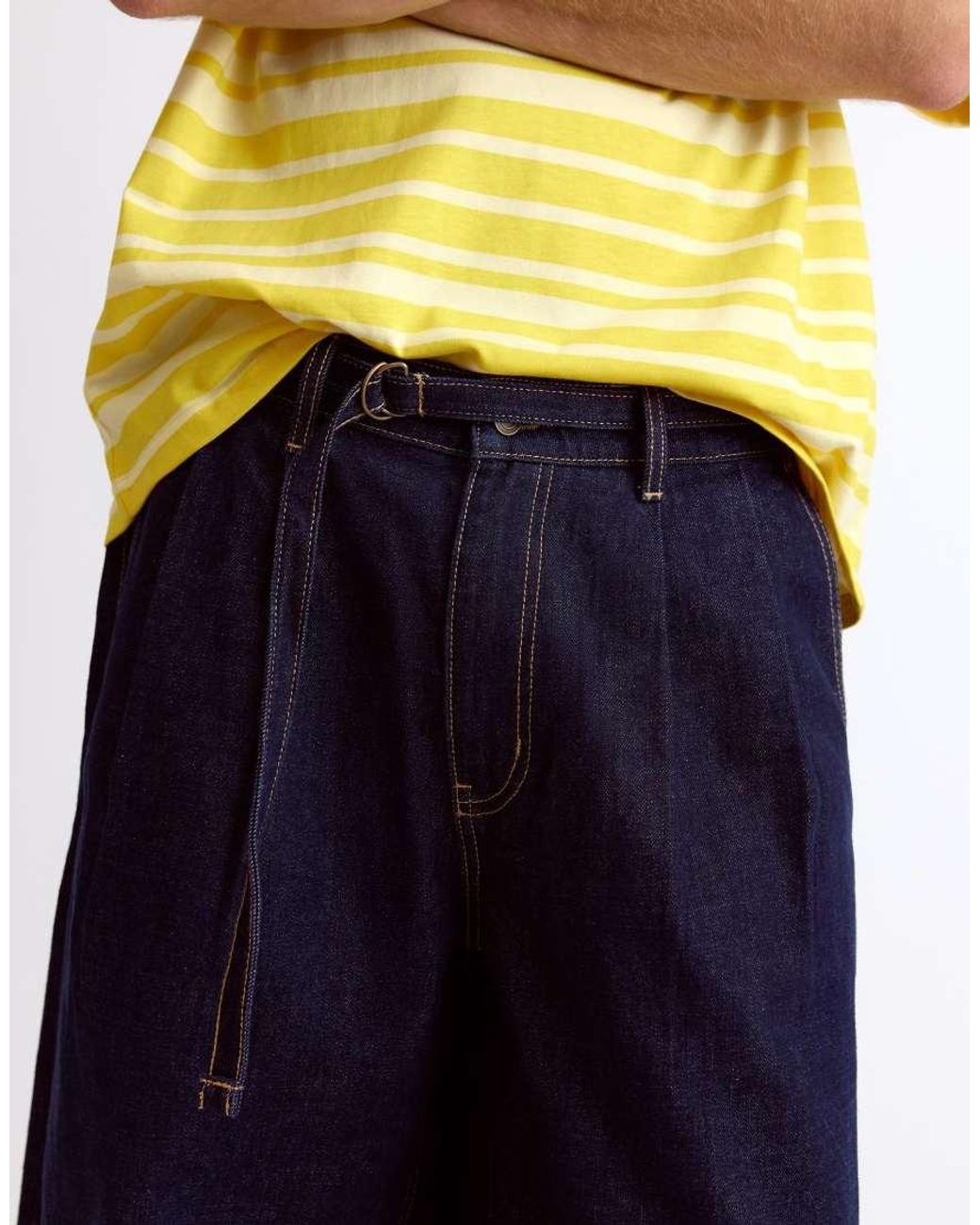 Pull&Bear Blue Relaxed Fit Jeans With Darts And Belt for men