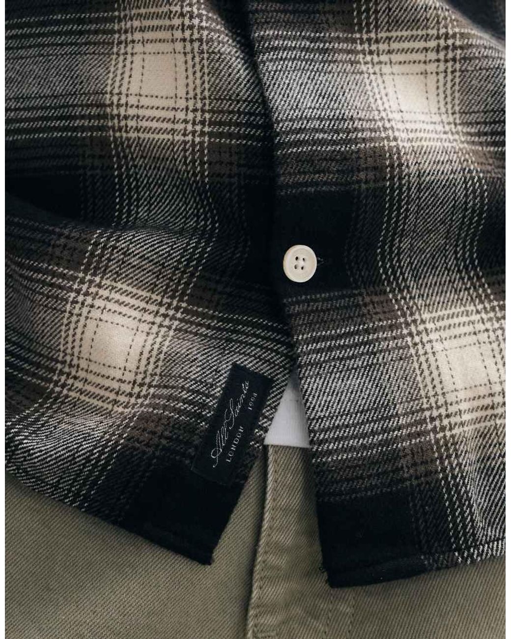 AllSaints Green Baseline Long Sleeve Logo Checked Shirt for men