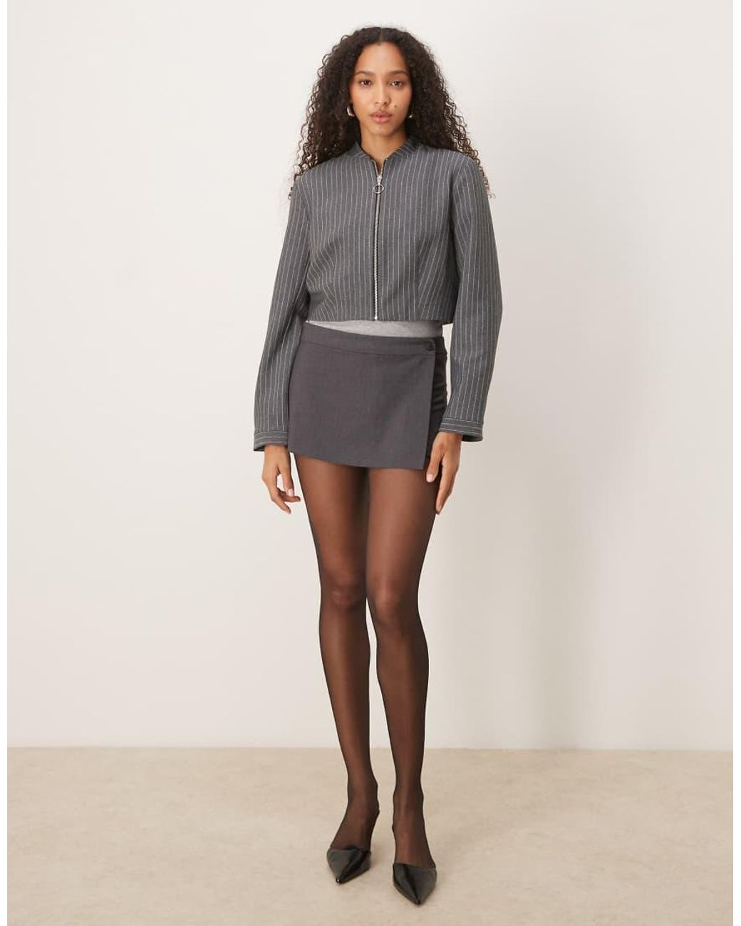 ASOS Gray Tailored Crop Zip Front Blazer