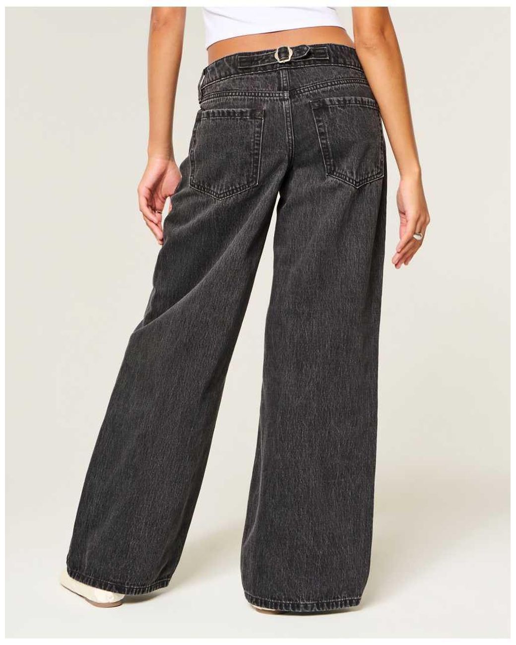 Hollister Black Andi Adjustable Waist Ultra Low-Rise Washed Super Baggy Jeans