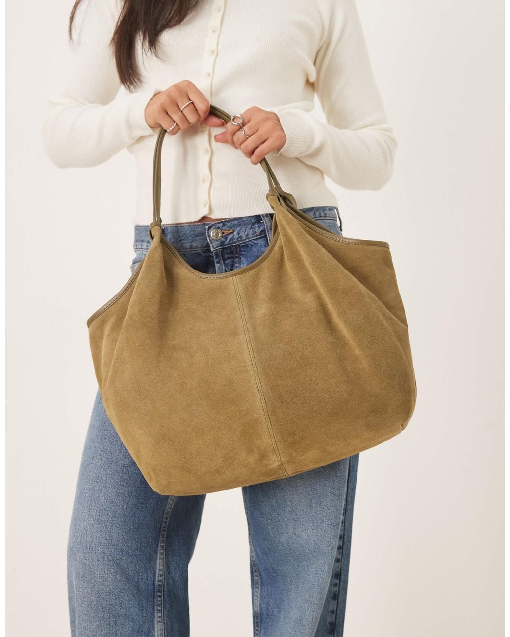 ASOS Natural Suede Pinched Handle Scoop Tote Bag