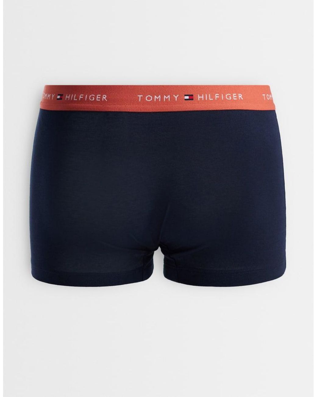Tommy Hilfiger Signature Cotton 3 Pack Trunks With Blue/grey/red Waistbands for men