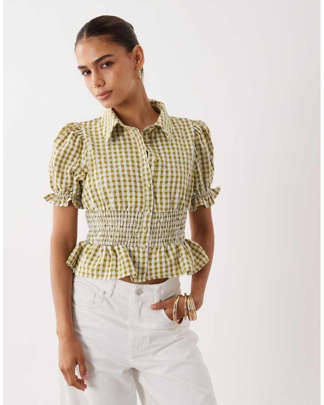 Miss Selfridge Green Shirred Blouse Co-Ord
