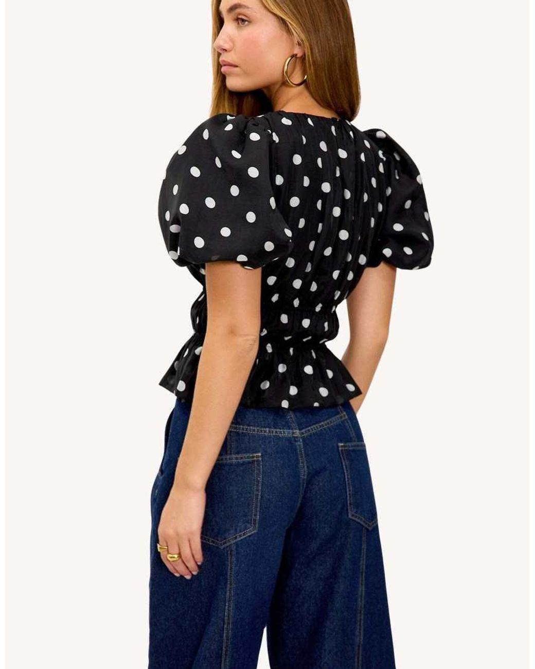 Loavies Blue Vivid Love Cinched Top With Polka Dots