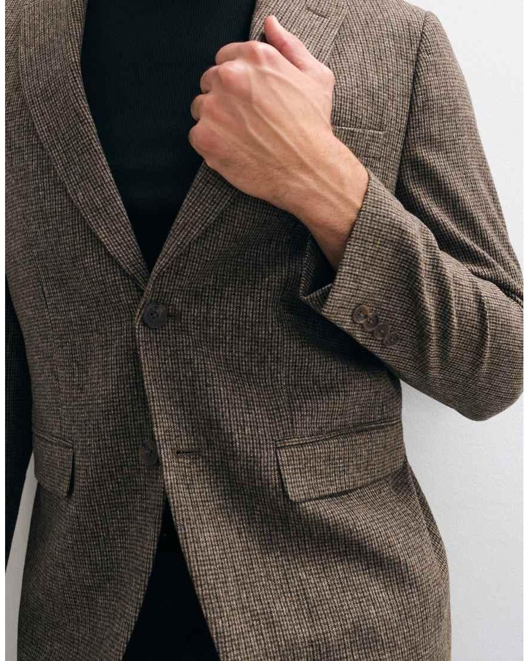 SELECTED Gray Set Slim Fit Wool Blend Check Blazer for men