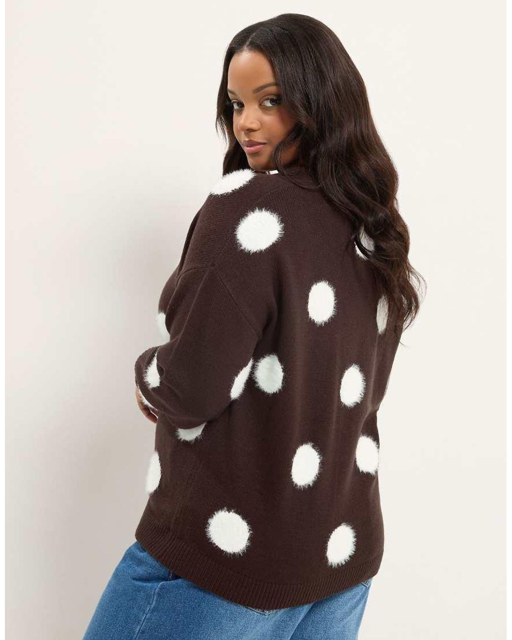 Yours Clothing Blue Fluffy Polka Dot Knitted Cardigan